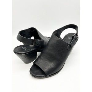 EILEEN FISHER Black Sandal Glance Leather Slingback Block Heel Size 10
